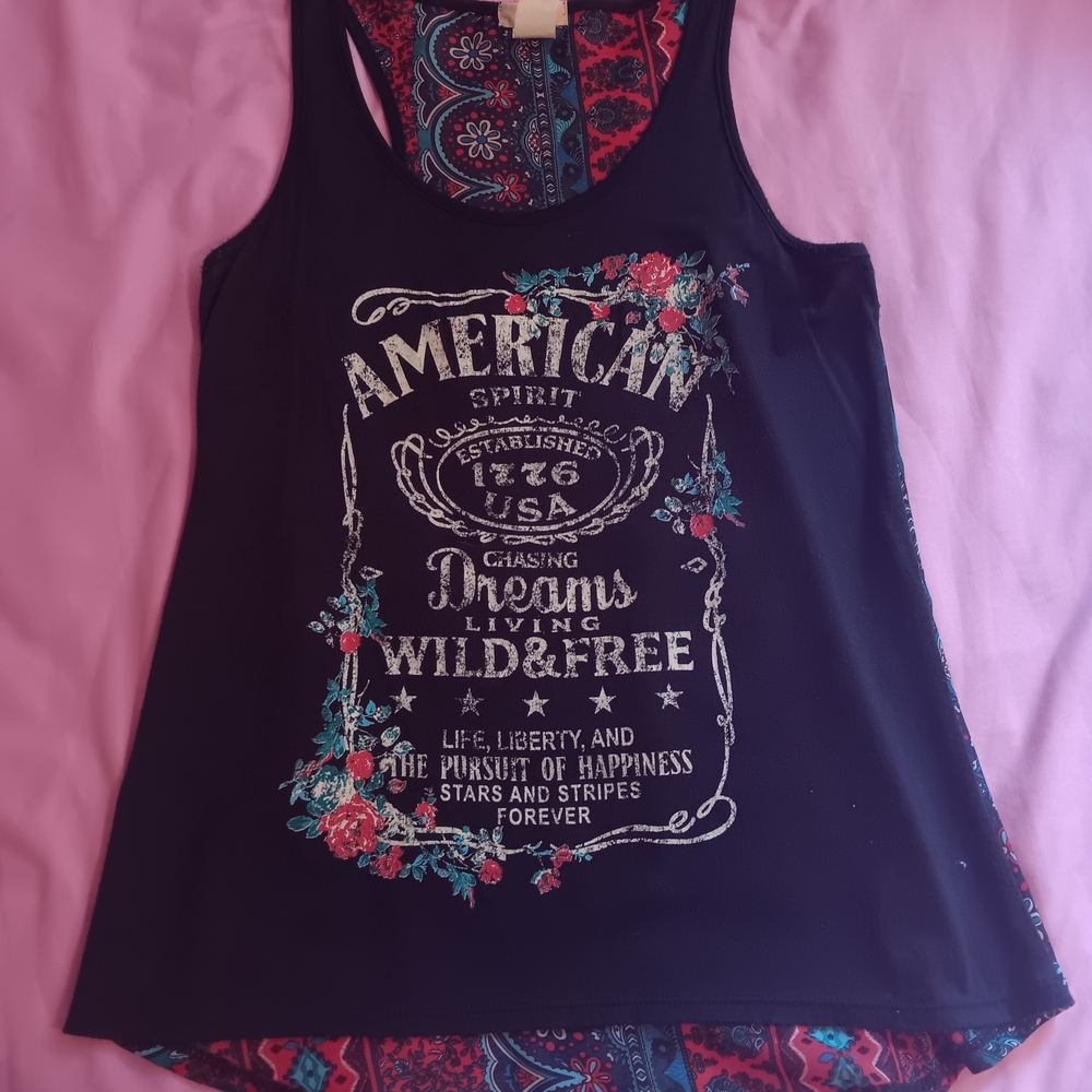 Blue A Sleeveless Graphic Tank Top